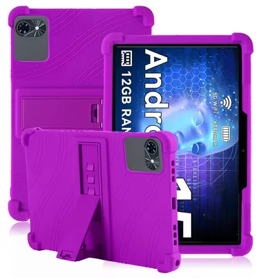 Image de Étui de protection pour tablette TABWEE T80 Android 10 pouces, en silicone souple résistant aux chocs, avec support intégré, de couleur violet