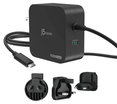 Zdjęcie produktu dla j5create JUP25102V Ładowarka 220V - GaN 102W USB-C 2 porty - do laptopów, tabletów, telefonów