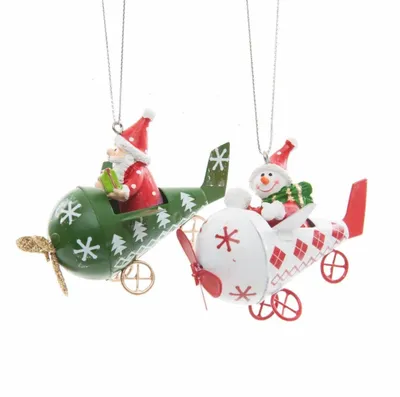 Produktbild von Christbaumschmuck Flugzeug Schneemann 8x6x5,5 cm 2 Stück