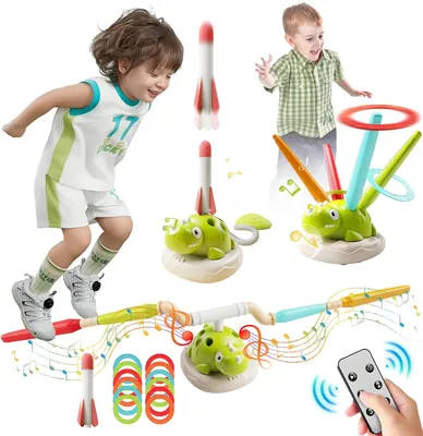 Productafbeelding van 3-in-1 Buitenspeelgoed voor Kinderen - Raket Speelgoed - Springtouw - Werpspel - Outdoor speelgoed met muziek