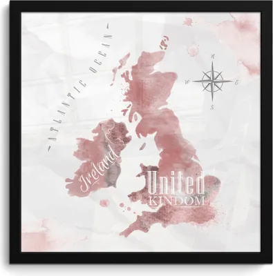 Produktbild von MuchoWow® MuchoWow® Gerahmtes Poster Karte - England - Aquarell 40x40 cm - Poster mit zchwarzem Bilderrahmen - Mit Rahmen - Wanddekoration Schlafzimmer