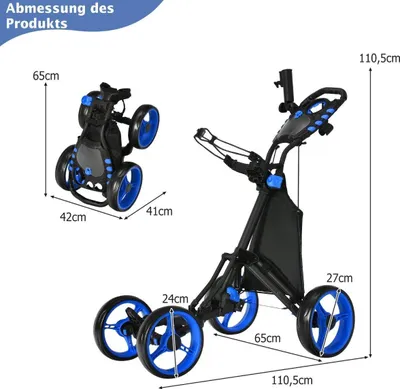 Produktbild von Golf Trolley 4 Rad Golftrolley Golfwagen Golf klappbar Golfcaddy Golf Push Cart aus Aluminum Blau