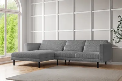 Productafbeelding van Designbank AGADA, stoffering Poso, grijs, met chaise longue aan de linkerkant