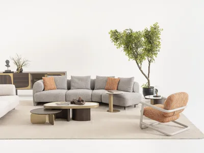 Produktbild von Wohnzimmer Set Grau Stoff Holz Modern