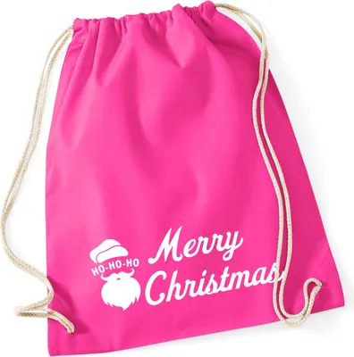 Produktbild von Huuraa Turnbeutel Ho Ho Ho Santa Merry Christmas 12 Liter Fuchsia Baumwolle Rucksack Geschenkidee