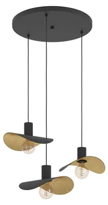 Zdjęcie produktu dla Czarna lampa wisząca Saceda, złota, 3 źródła światła