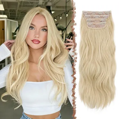 Produktbild von Clip in Extensions Kunsthaar Gewellt 60cm Platinblond 4 Stücke