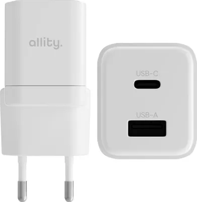 Produktbild von Allity GaN PD QC Netzladegerät ATC-01-20WAC 1x USB-C 1x USB-A 20W weiß