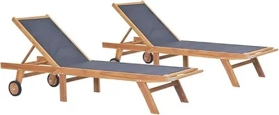 Produktbild von Klappbare Sonnenliegen mit Rollen 2 STK. Teak Massiv Textilene, Gartenliege, Liegestuhl, Sonnenstuhl, Sonneninsel Outdoor, Liegen, Gartenmöbel, Bäderliege, Relaxliege - 3073000