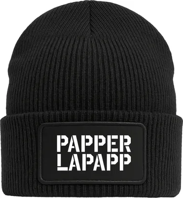 Produktbild von Huuraa Beanie Papperlapapp Schriftzug Black doppellagige Polyacryl Mütze mit Patch Geschenkidee