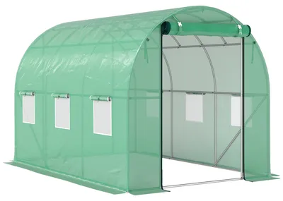 Produktbild von Polytunnel Gewächshaus mit Kunststoff-Abdeckung und Stahlrahmen, begehbares Gewächshauszelt mit Rolltüren, Grün