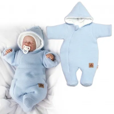 Obrázok produktu pre Baby Nellys Zimný pletený overal s kapucňou - svetlomodrý, veľkosť 68