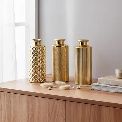 Produktbild von 3er Set Vase H13cm Gold Glas Blumenvase Tischdeko Frühling Blumendeko Glasvase