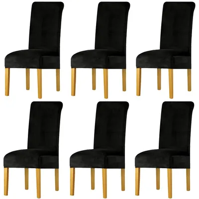 Produktbild von Stretch Elasthan Esszimmerstuhlbezüge - 6 Stück (Schwarz)