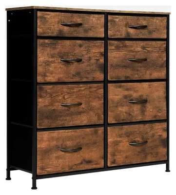Produktbild von Kommode mit 8 Stoffschubladen, stabiler Metallrahmen, Vintage-Design, für Schlafzimmer, Wohnzimmer, Flur, Kinderzimmer, 86x30x89 cm, Vintagebraun + Schwarz