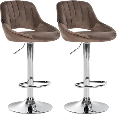 Produktbild von CLP 2er Set Barhocker Milet Samtbezug höhenverstellbar drehbar mit Rückenlehnen braun Material Gestell Metall in Chromoptik