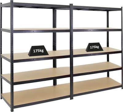 Produktbild von Mega Deal | 2x Schwerlastregal TAURUS | HxBxT 180x120x60cm | Fachlast 175kg | Schwarz