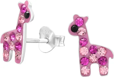 Produktbild von Pinke Giraffen Kinder Ohrringe Ohrstecker 925 Sterling Silber mit Kristallen