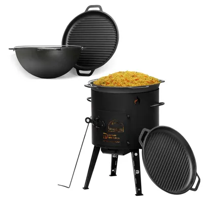 Produktbild von Ø40 Uchag 2mm Stahl mit 12L Kazan mit Deckel-Grillpfanne aus Gusseisen Utschak Utschag Kessel Kasan Feuerstelle Feldküche