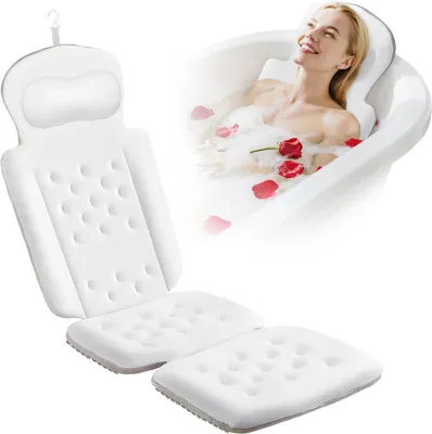 Produktbild von Badewannenkissen Ganzkörper Badekissen, Dickes Badewannenkissen mit Wäschesack, s Kissen für Badewanne Kopfstütze Nacken Schulter Unterstützung Entspannung Spa Zubehör (Weiß, 129,5 x 40,6 cm)