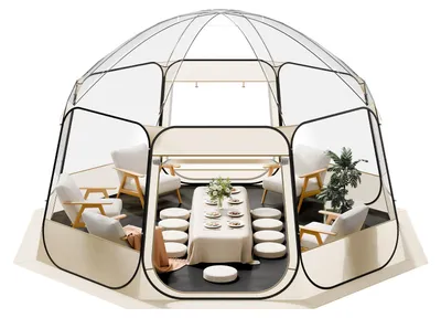 Produktbild von SucceBuy Pop-up-Bubble-Zelt, 458 x 432 x 230 cm, transparentes Campingzelt mit Fenstern, Garten-Kuppel-Iglu-Zelt, 540°-Panoramaansicht, geeignet für 12–15 Personen, ideal für Terrasse und Hinterhof