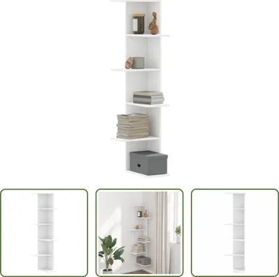 Obrázok produktu pre The Living Store Rohová nástenná polica biela 36,5x36,5x140 cm materiál na báze dreva
