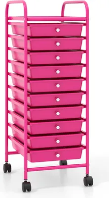 Produktbild von Rollwagen mit 10 stapelbaren Schubladen, Schubladenwagen Badrollwagen Küchenwagen mit feststellbaren Rollen, Aufbewahrungswagen Haushaltswagen (Rosa)