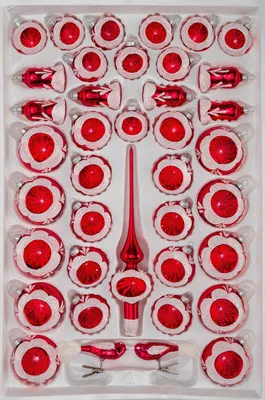 Produktbild von 39 tlg. Glas-Weihnachtskugeln Set in Hochglanz Vintage Rot