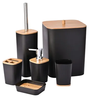 Image de Ensemble d'accessoires de salle de bain en bambou 6 pièces - Élégant et durable