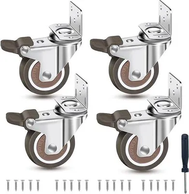 Image de Roulettes de transport robustes, 44 kg, 25 mm, en L, silencieuses, à 4 roues, avec 20 vis, pour meubles, armoires, caisses