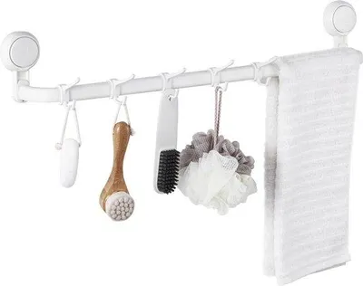 Obrázok produktu pre Odolný držiak na uteráky do kúpeľne, 5 háčikov, zaručené vŕtanie, odnímateľný, do vane, sprchového kúta