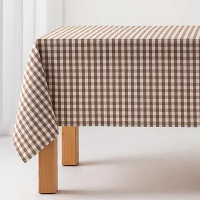 Obrázek produktu pro GAMUSI Voděodolný ubrus 'Vichy Check' 140x200 cm Bavlna Odolný proti skvrnám Omyvatelný - Taupe