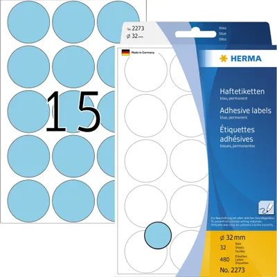 Produktbild von Vielzwecketiketten blau Ø 32 mm rund Papier matt 480 St.