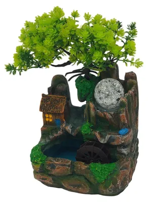 Immagine prodotto di Fontana da tavolo - Decorazione per giardino roccioso - Resina sintetica - Sfera illuminata a LED - Funzione nebbia - Multicolore