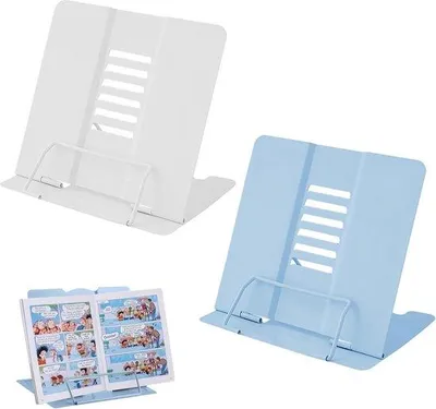 Produktbild von Zwei Metall-Notenständer, kochbuchhalter, Buchhalter, verstellbar, Kochbuch-Dokumenthalter, Büro-Notenständer, für Rezept, Lernbuch, Dokument, Musikbuch (Weiß + Blau)