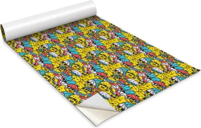Produktbild von Selbstklebende Möbelfolie - Dekorationsfolie - Tischmöbel - Zuschneidbar - Gelbe Kreaturen - 100 x 50 cm