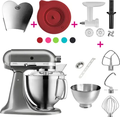 Produktbild von Artisan 4,8 Liter - 5KSM185PSEMS  Sparset inkl. Spülmaschinenfesten Edelstahlrührelmenten und 4 Zubehöre