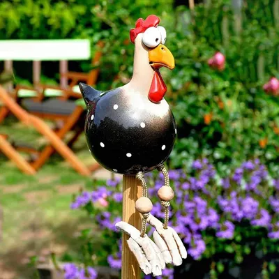 Hühnerfigur aus Harz, wetterfest, Gartendekoration, schwarz