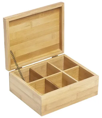 Produktbild von Teebox mit 6 Fächern aus Bambus 22x18x9cm Teekistchen Teebeutelbox Teekiste