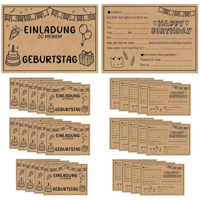 15 Einladungskarten aus Kraftpapier mit Umschlägen für Kindergeburtstag