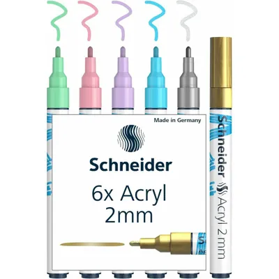 Produktbild von Schneider Schreibgeräte Paint-It, 6 Stück(e), Gold, Hellblau, Hellgrün, Hellrosa, Violett, Silber, Rundspitze, Gold, Grün, Hellblau, Violett, Silber, Weiß, Rund, 2 mm