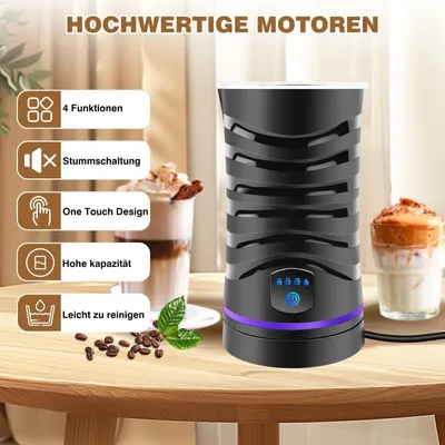 Produktbild von Elektrischer Milchaufschäumer 4-in-1, heißer & kalter Milchschaum, warme Milch, 600 ml, 400 W – Schwarz