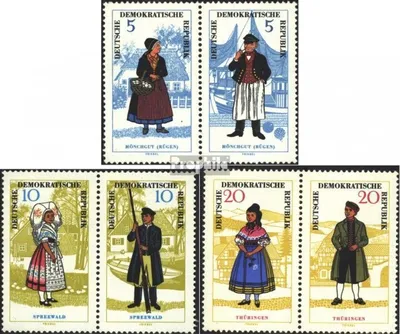 Produktbild von Briefmarken DDR 1964 Mi 1074-1079 als Paare (kompl.Ausg.) (WZd144,146,148) postfrisch Volkstrachten