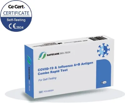 Produktbild von 10x Safecare 3in1 COVID-19 & Influenza A+B Antigen Selbsttest | MHD 01/26 | Grippe Corona SARS-CoV-2 Antigentest Schnelltest | 3124