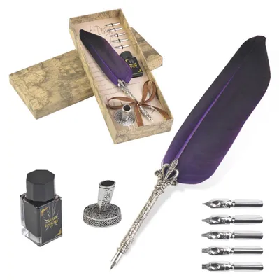 Produktbild von Kalligraphie Feder Set Vintage Federstift mit Tinte und Stifthalter Violett