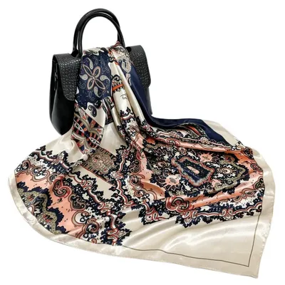 Immagine prodotto di Foulard quadrato in raso, sciarpa per capelli, 90x90 cm