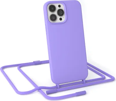 Produktbild von EAZY CASE Handykette Silikon Premium kompatibel mit Apple iPhone 13 Pro Max Handyhülle mit Umhängeband, Handykordel mit Schutzhülle, Silikonhülle, Hülle mit Band, Lila