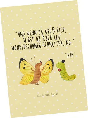 Produktbild von Mr. & Mrs. Panda Postkarte Raupe Schmetterling - Gelb Pastell - Geschenk, Ansichtskarten, Erwachsen werden, Hut, lustige Sprüche, Einladungskarten Geburtstag, Gute Laune