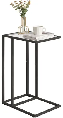 C-förmiger Beistelltisch, gehärtetes Glas, Metallrahmen, schwarz