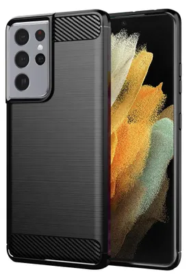 Produktbild von Techsuit Carbon Silicone Back Cover Hülle für Samsung Galaxy S21 Ultra - Schwarz